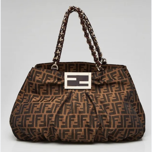 Fendi Handbags - Fendi Brown FF Zucca Logo Shoulder Bag
